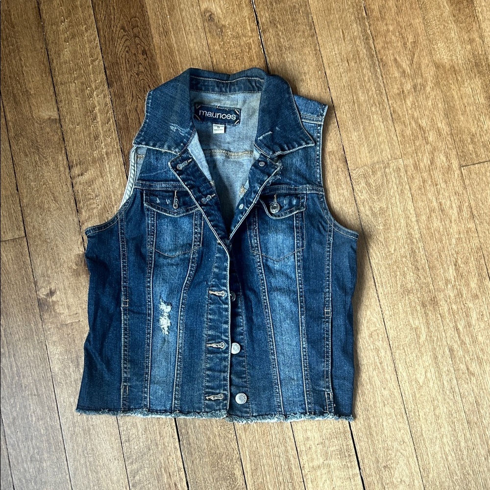 Maurices Distressed Dark Blue Denim Vest